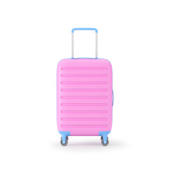 Pink suitcase isolated. Travel bag summer icon. 3d illustration.