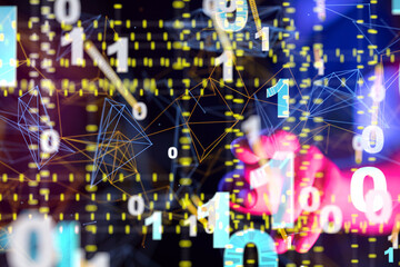 Global network. Blockchain. 3D illustration. Neural networks and artificial intelligence. Abstract