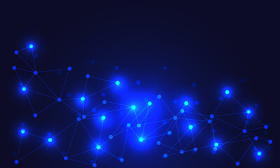 Obraz premium Abstract blue technology background with connecting dots and lines global network connection digital communication concept vector