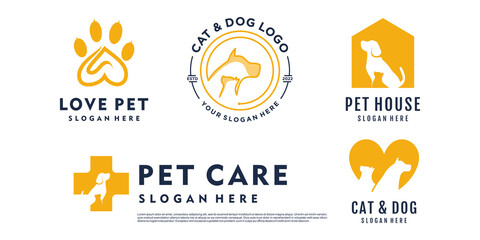 Pet logo design with creative unique element logo collection Premium Vector