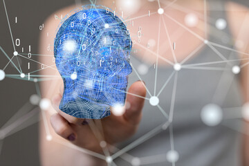 abstract lines with dots over dark background.