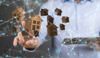 home choice Big data and artificial intelligence concept. Machine learning and cyber mind domination