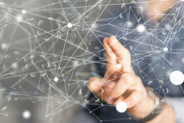 abstract lines with dots over dark background.