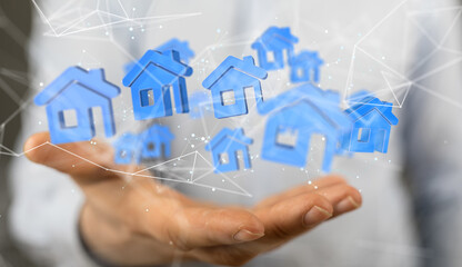 home iot - Neural network 3D illustration. Big data and cybersecurity