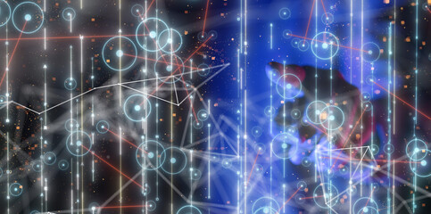 Neural network 3D illustration. Big data and cybersecurity