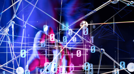 Global network. Blockchain. 3D illustration. Neural networks and artificial intelligence. Abstract