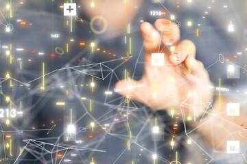 Neural network 3D illustration. Big data and cybersecurity