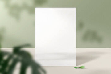Clean minimal business paper A4 stand with leaves