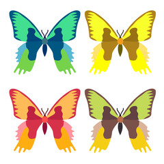 Vector collection, colorful butterfly insects. Decorative design. Isometric, flat style.