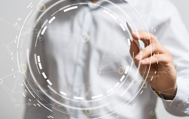 abstract lines with dots over dark background.