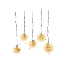 Garland of five light bulbs hanging on cords and glowing