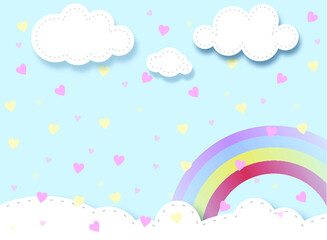 Background Infantil coração nuvens e arco-ires