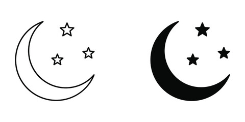 Moon with stars line icon on white background. Minimalist style.