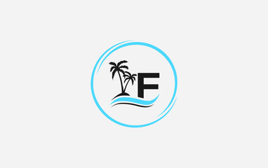 Nature water wave and beach tree vector art logo design with the letter and alphabet F