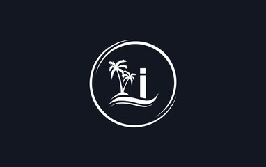 Nature water wave and beach tree vector art logo design with the letter and alphabet I