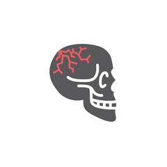 Skull, cracked skull icon ,black sign design. Vector illustration for websites.
