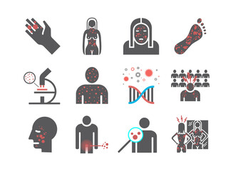 Psoriasis icons set. Symptoms, Treatment. Vector signs for web graphics