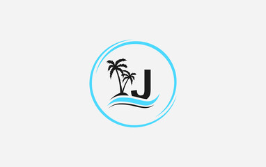 Nature water wave and beach tree vector art logo design with the letter and alphabet J