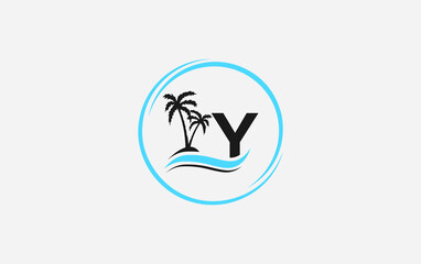 Nature water wave and beach tree vector art logo design with the letter and alphabet y