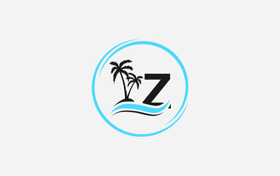 Nature water wave and beach tree vector art logo design with the letter and alphabet Z
