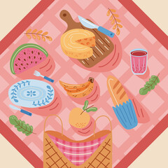 picnic food in tableclothes