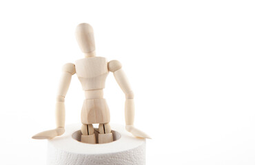 image of toilet paper wooden figure white background