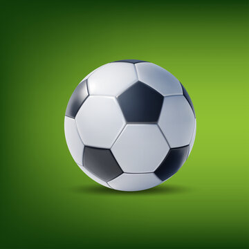 Realistic Detailed 3d Soccer Ball on a Green Background. Vector illustration of Football Game Equipment for Activity Leisure