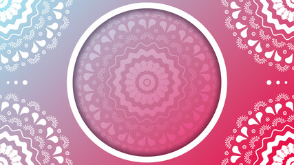 Ornamental mandala background with round place for text. Blue to pink vector