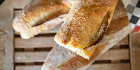 baguette bread seeds french fresh meal food snack on the table copy space food background rustic top view