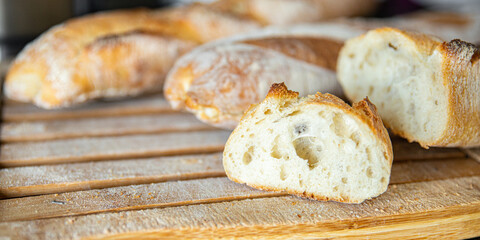 baguette bread seeds french fresh meal food snack on the table copy space food background rustic top view
