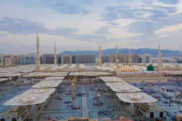 Atmospere around of Al-Masjid al-Nabawi in Al Haram that a mosque established by the Islamic prophet Muhammad, situated in the city of Medina in Saudi arabia.