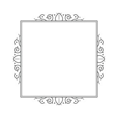 Abstract Black Simple Line Suqare With Leaf Leaves Frame Flowers Doodle Outline Element Vector Design Style Sketch Isolated Illustration For Wedding And Banner