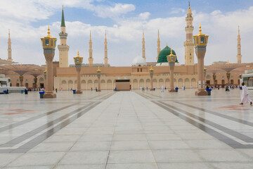 Atmospere around of Al-Masjid al-Nabawi in Al Haram that a mosque established by the Islamic prophet Muhammad, situated in the city of Medina in Saudi arabia.