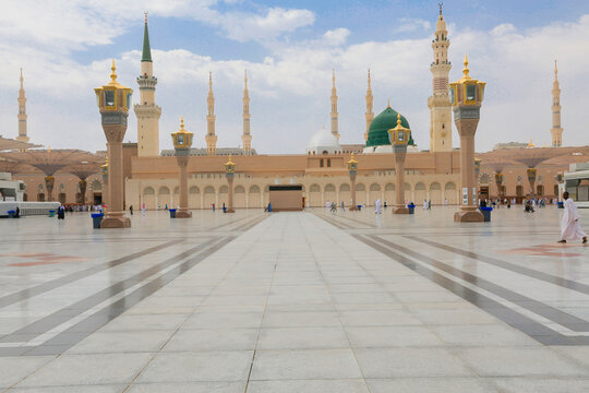 Atmospere around of Al-Masjid al-Nabawi in Al Haram that a mosque established by the Islamic prophet Muhammad, situated in the city of Medina in Saudi arabia.