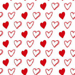 Cute hand drawn Valentine's hearts seamless pattern. Decorative doodle love heart shape in sketch style. Scribble ink hearts icon for wedding design, wrapping, ornate and greeting cards. Romantic