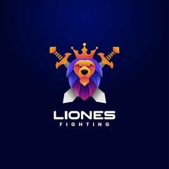 Vector Logo Illustration Lion Gradient Colorful Style