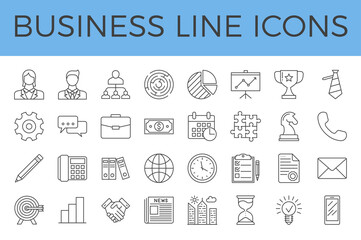 Business Related Line Icons Set. Isolated on White Background