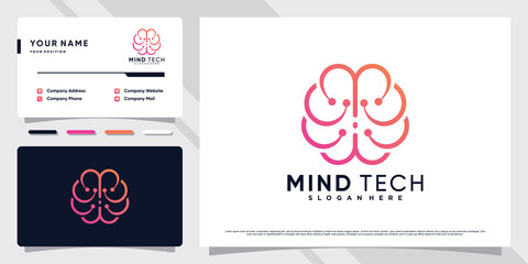 Brain technology logo design illustration with creative concept and business card template Premium Vector
