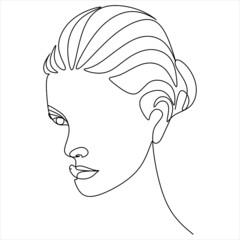 Abstract girl face continuous one line drawing minimalism design isolated on white background