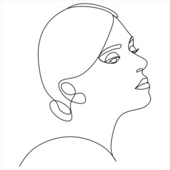 Abstract girl face continuous one line drawing minimalism design isolated on white background