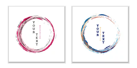 Poster Zen ink circle emblem. Set. Paint strokes. Multi-colored strokes. Design template for the design of banners, posters, booklets, covers, magazines. EPS 10 © HALINA YERMAKOVA
