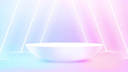 Showcase template with podium and neon light. 3d video footage 