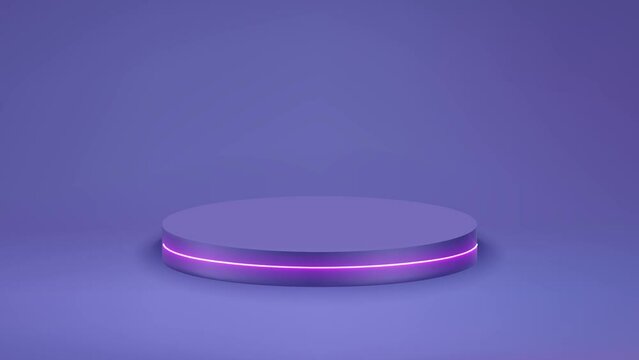 Very peri interior with moving podium with margenta neon