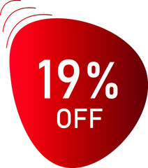 19 percent off with red vector off circle format.