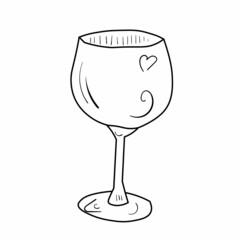 Doodle glass illustration. For alcohol. black line art on white background.