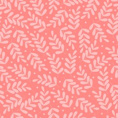Vector seamless pattern with leaves on pink background