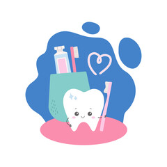 Oral care month, teeth care vector illustration