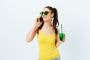Happy young woman wearing summer outfit