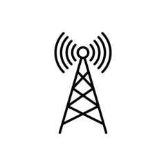 Radio station black line icon. Communications tower. Wifi zone. Telecommunication post. Outline symbol, sign for: illustration, infographic, logo, app, web design, dev, ui, ux, gui. Vector EPS 10