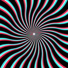 Psychedelic Spiral Sunburst with CMYK Offset Print Effect on White Background. Spinning Optical Illusion. - 503775718